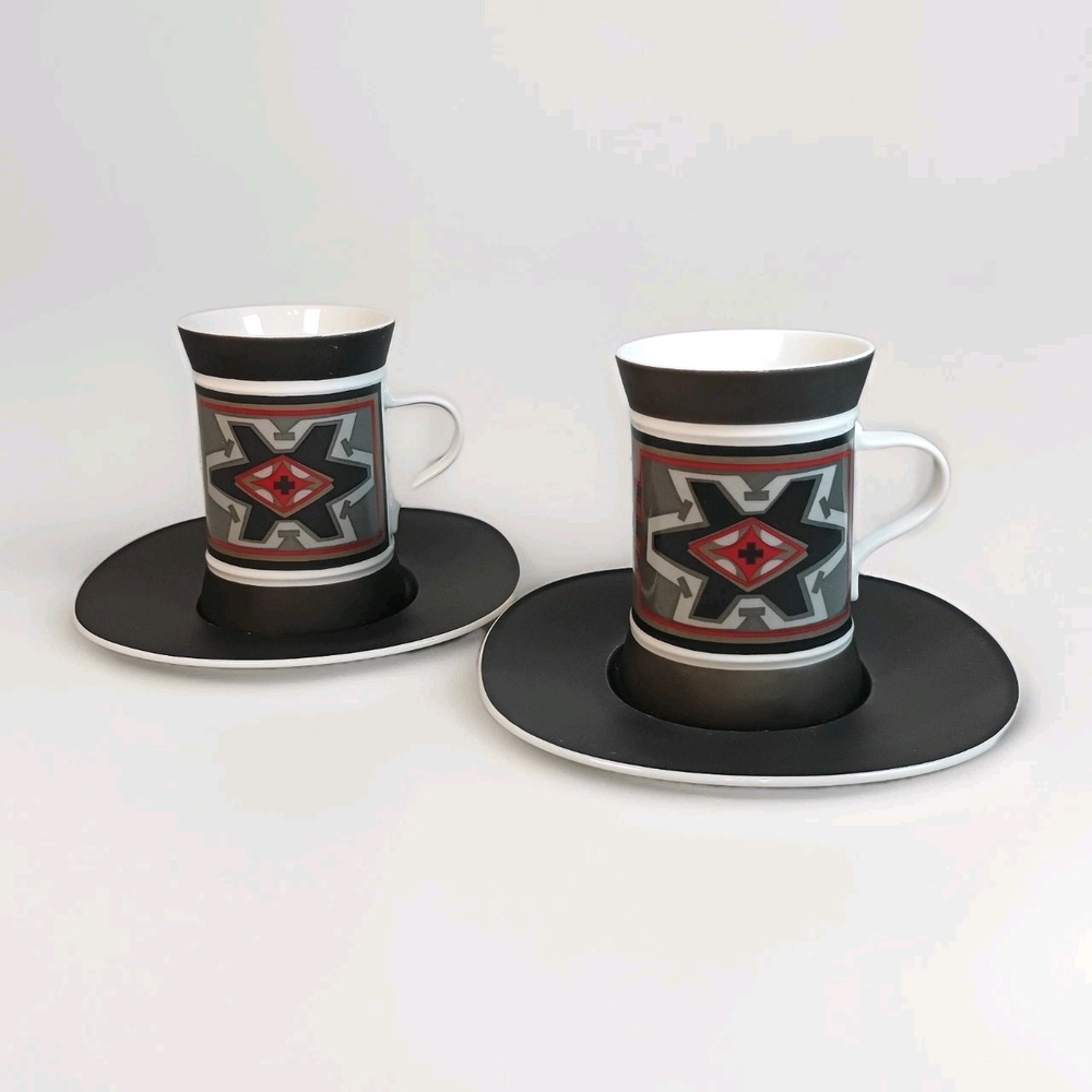 Lot of 2 Cup & Saucer Set  Sango Quadrille Malta 7019 Pattern Japanese Asian